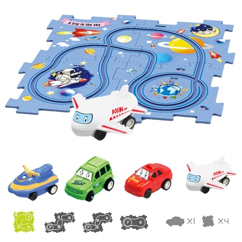 TrackMates Kids Car Track Set, Puzzle Track Car Play Set, Puzzle Kids Car Track Set, DIY Assembling Electric Race Car Track Set, 4 Themes - Stimulate Children's Creativity (Space-5PCS) von senmew