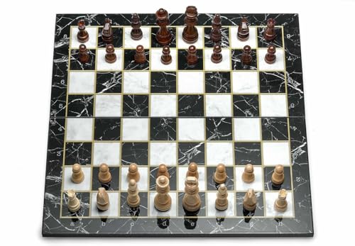Klappbares Schachbrett, Schachbrett aus Holz, 43 x 43 cm, großes Schachbrett mit Holzbauern (Schwarz/Weiß) von serenitsu