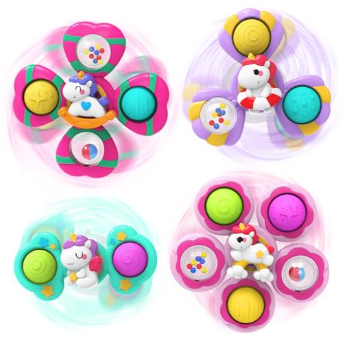 4PCS Saugnapf Spielzeug Spinner für Baby,Badewannenspielzeug ab 1 Jahr,Sensorische Spielzeug für Kleinkinder 1-3 Geburtstagsgeschenk von seveclotree