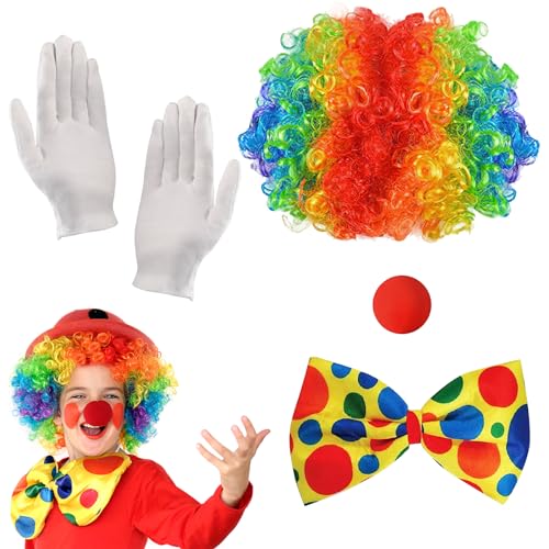 shallyong Clown Kostüm 4 Stück, Clown Perücke, Clown Accessoires für Männer, Frauen, Kinder von shallyong