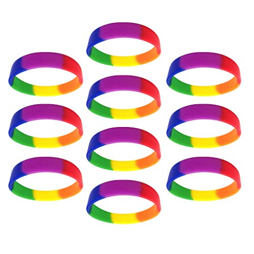 sharprepublic 10 Stücke Silikon Armbänder, Motivationsarmbänder, Inspirierende Silikon Armbänder, Gummi Armbänder, Armbandset Sport Party Gummi Elastic Armband für Kinder Erwachsene - Regenbogen von sharprepublic