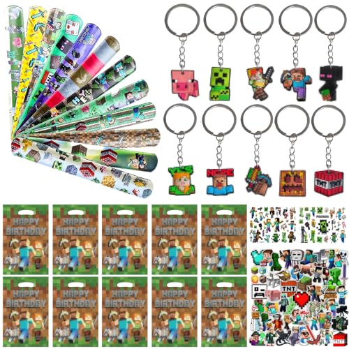 84Pcs Gaming Party Tasche Fillers für Kinder, Bergmann Gaming Theme Party Supplies mit Spiel Schlüsselanhänger Tattoo Party Bags Party Claps Armband, Spiel Aufkleber, Bergmann Party Favors für Kinder von shengo