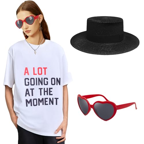 A Lot Going on at The Moment Musik T-Shirt Musik Thema T-Shirt mit Liebe Sonnenbrille Schwarz Bowler Hut TS Motto Party Konzerte Geschenk für Erwachsene Frauen Mädchen Fans von shengo