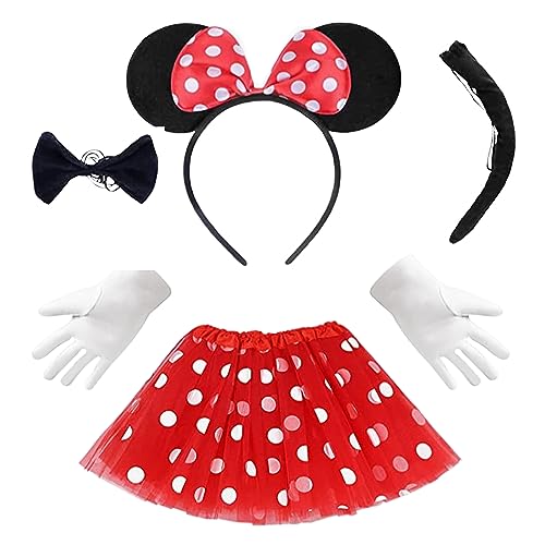 shengo 4Pcs Maus Kostüm, Mädchen Maus Kostüm, Maus Dress Up Outfits mit Tutu Rock, Maus Ohr Kopfbedeckung, Handschuhe Aufkleber, Halloween Weihnachten Karneval Prinzessin Fancy Dress Up für Kinder von shengo