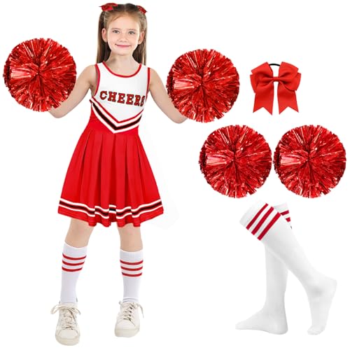 shengo Cheerleader Kostüm Kinder Cheerleader Kleid, Mädchen Cheerleader Kostüm mit Cheerleader Pompons, Damen High School Cheerleader Kostüm für Karneval Halloween Kostüm Party (Blue, 7-8Y) von shengo