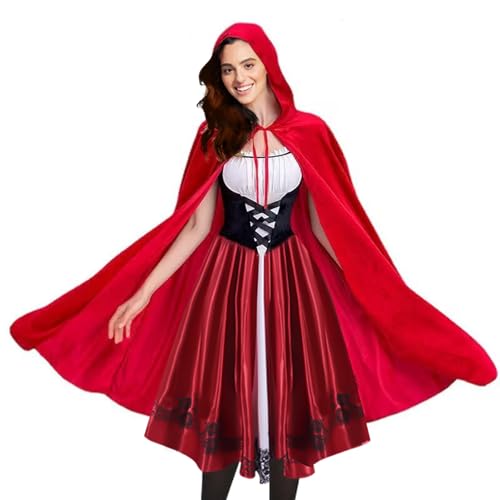 shengo Adult Rotkäppchen Kostüm Prinzessin Kleid +Umhang, Halloween Outfits Cosplay Fancy Dress Up Kostüm für Halloween Karneval Weihnachten Geburtstag Party von shengo