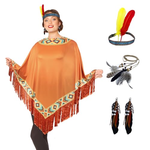 shengo Indianer Poncho, Indianer Kostüm Häuptling Kostüm, Wild West Indianer Kostüm für Karneval Halloween Motto Party, Einheitsgröße von shengo