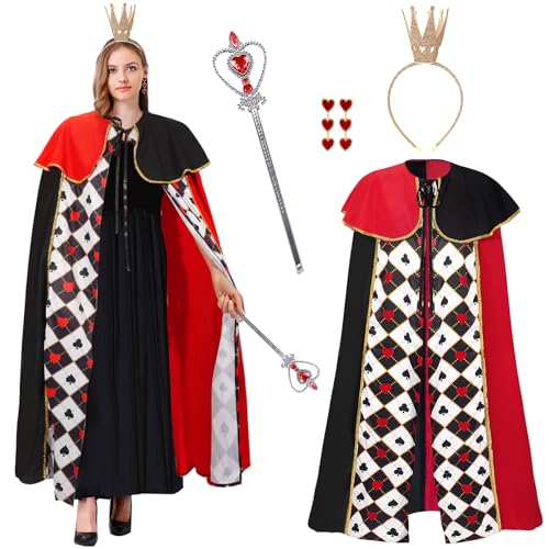 shengo Damen Königin der Herzen Kostüm: Rot/Schwarz, Polyester, Queen-Zauberstab, goldene Krone, Halloween, Weihnachten, Welttag des Buches, Cosplay von shengo