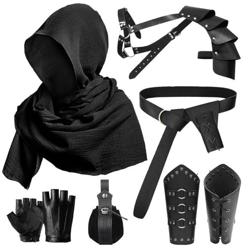 shengo Mittelalterliche Ritter Accessoires Erwachsene Renaissance Leder Gürtel Schal Retro Schal Armschienen Gürteltasche, Mittelalterliche Ritter Kostüm für Halloween Nekromanten Karneval von shengo