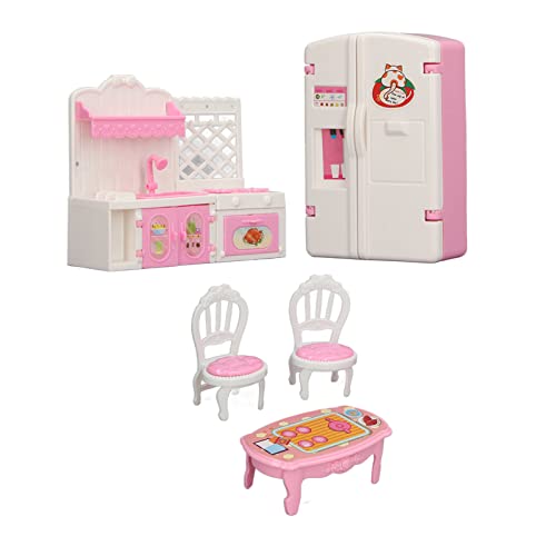 Puppenhaus-Küchenmöbel-Set, Miniatur-Kühlschrank, Herd, Stühle, Tisch für die Puppenhaus-Küche, Spielset für Jungen, Mädchen und Kleinkinder ab 3 Jahren, mit Küche von shenruifa