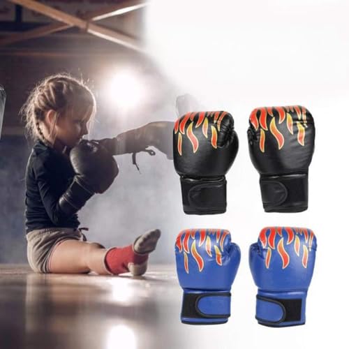 shenruifa Kinder-Boxhandschuhe, 1 Paar Kinder-Boxhandschuhe, Verstellbar, Professionelles Mesh, Atmungsaktiv, PU-Leder, Flammenhandschuhe, Box-Trainingshandschuhe (Blau) von shenruifa