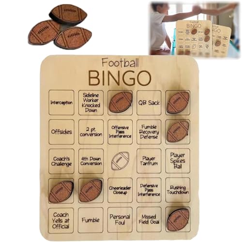 shenyoukong Fußball-Bingo-Spiel, Ball-Bingo-Spiel, Bingo-Spiel Aus Holz Mit Fußballthema, Sport-Bingo, Tic-Tac-Toe-Brettspiel Als Geschenk Für Sportliebhaber (1 Stück) von shenyoukong