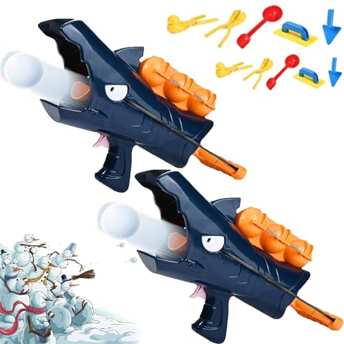 shenyoukong Hai-Schneeballwerfer-Spielzeug, Hai-Schneeballkanone, Schneeballmacher-Spielzeug, Schneespielzeug Für Kinder Im Freien, Schneeballmacher-Set, Schneeball-Blaster-Werfer (Blau- 2 Stück) von shenyoukong