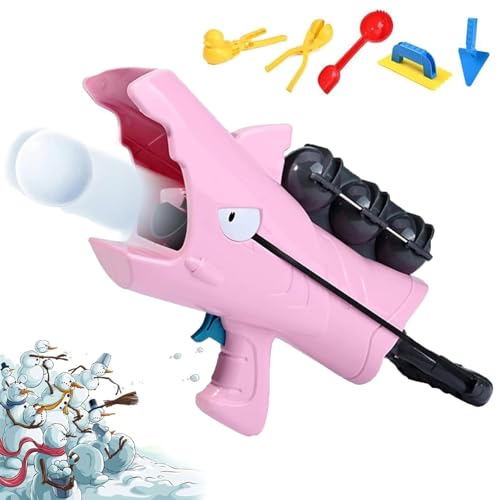 shenyoukong Hai-Schneeballwerfer-Spielzeug, Hai-Schneeballkanone, Schneeballmacher-Spielzeug, Schneespielzeug Für Kinder Im Freien, Schneeballmacher-Set, Schneeball-Blaster-Werfer (Rosa) von shenyoukong