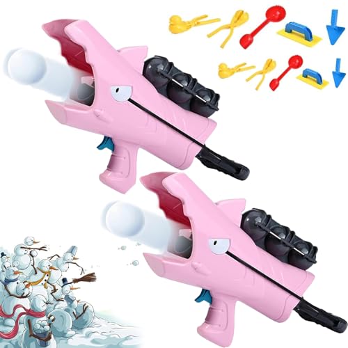 shenyoukong Hai-Schneeballwerfer-Spielzeug, Hai-Schneeballkanone, Schneeballmacher-Spielzeug, Schneespielzeug Für Kinder Im Freien, Schneeballmacher-Set, Schneeball-Blaster-Werfer (Rosa-2 Stück) von shenyoukong