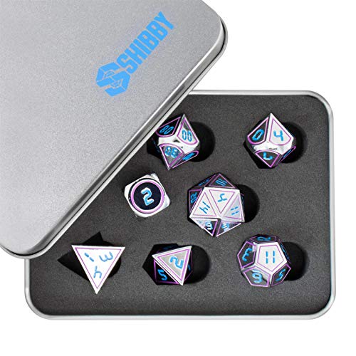 shibby 7 polyedrische Metall-Würfel für Rollen- und Tabletopspiele in Digital Optik D2 inkl. Aufbewahrungsbox von shibby