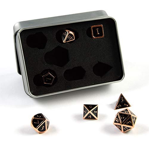 shibby 7 polyedrische Metall-Würfel für Rollen- und Tabletopspiele in Steampunk Kupfer-Schwarz-Optik inkl. Aufbewahrungsbox von shibby