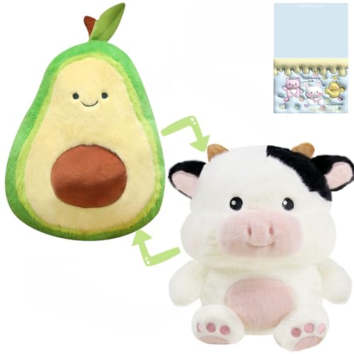 Avocado kuscheltier, Kuh kuscheltier, 2-in-1 Avocado-wendbares Plüschspielzeug - Weiches und süßes beidseitig verwandelbares Kuscheltier, Kreatives Geschenk für Kinder(26cm)+Exquisite Grußkarte von shineFinder