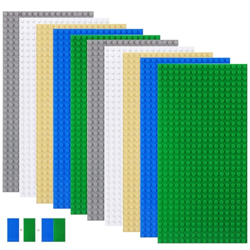 shineFinder 10 Platten-Set Bauplatten Kompatibel mit meisten Marken,rechteckige Grundplatten 25.6 * 12.8cm mit 16 * 32 Noppen (Sand,Grau,Grün,Blau,Weiß,25.6 * 12.8cm) von shineFinder