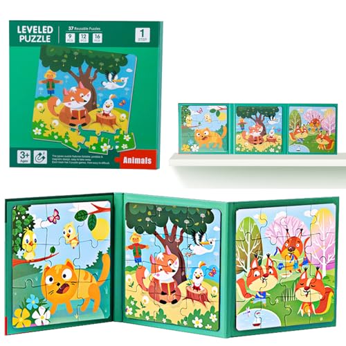 shineFinder 37 Teile Magnetspiel Puzzle - reisespiele Kinder ab 3 4 5 Jahre - fur beschäftigung im Flugzeug/autofahrt Kinder(1 Stück, Schritt1 | Tier) von shineFinder