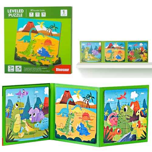 shineFinder 37 Teile Magnetspiel Puzzle - reisespiele Kinder ab 3 4 5 Jahre - fur beschäftigung im Flugzeug/autofahrt Kinder (1 Stück, Schritt1 | Dino) von shineFinder