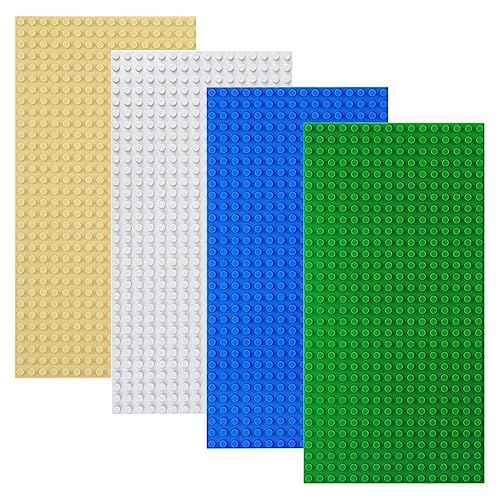 shineFinder 4 Platten-Set Bauplatten Kompatibel mit meisten Marken,rechteckige Grundplatten 25.6 * 12.8cm mit 16 * 32 Noppen (Sande,Weiß, Grüne,Blaue, 25.6 * 12.8cm) von shineFinder