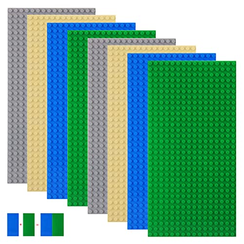 shineFinder 8 Platten-Set Bauplatten Kompatibel mit meisten Marken,rechteckige Grundplatten 25.6 * 12.8cm mit 16 * 32 Noppen für Kreatives Spielen (Sand,Grau,Grün,Blau, 25.6 * 12.8cm) von shineFinder