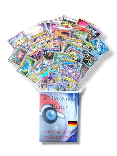 50 Pokemon Karten original/deutsche Sammelkarten inkl. 10 holografische Karten/seltene Karten von shiny legends