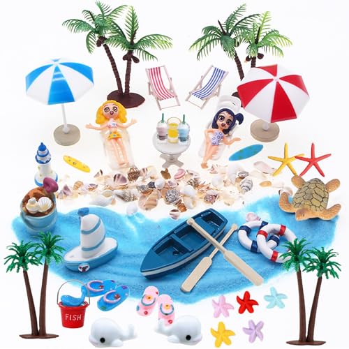 shirylzee 42 Stück Strand-Mikrolandschaft Miniliegestuhl Strandkorb Sonnenschirm Kleine Palme Deko Accessoires Miniatur-Ornament-Set für DIY Zen Garten Dekoration Einzigartiges Geschenk von shirylzee