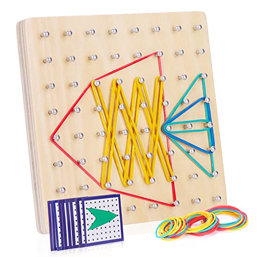 shirylzee Holz Geoboard, Montessori Spielzeug ab 3 4 5 Jahre, Geobrett Holzspielzeug kinder spiele zum Erstellen von Figuren & Formen, Motorikspielzeug Lernspielzeug für Kinder Geschenk Jungen Mädchen von shirylzee