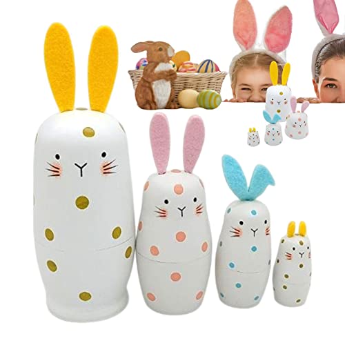 Cartoon Kaninchen Russische Nesting Puppen | 4er Set Kaninchen Holz Nesting Doll Cartoon Bunny | Holz Osterhase Puppen | Russische Matroschka Holz Stapeln Nested Set | Holz Osterhase Figuren von shizuku