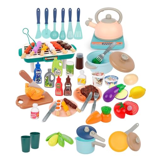 55-teiliges Küchenzubehör-Spielset, Kochspielzeug-Spielset, Küchenspielzeug-Zubehör-Set, Miniatur-Küchengeschirr-Set, pädagogisches Kochspielzeug, interaktives Küchen-Spielset für Jungen und Mädchen von shjxi