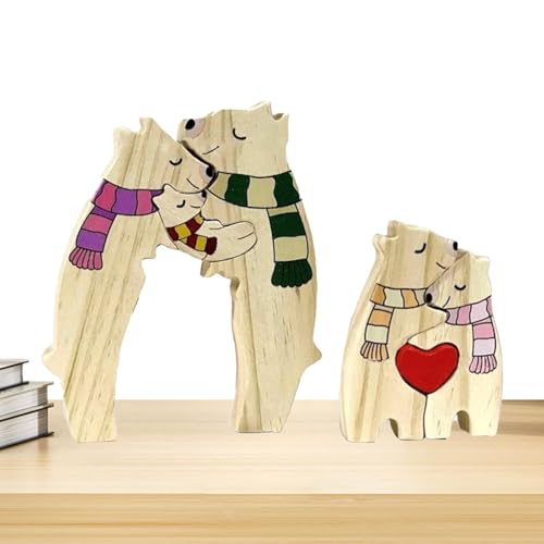 Cute Cartoon Bear Wooden Puzzle, Decorative Jigsaw Puzzle with Scarf and Heart, Perfect Tabletop Centerpiece for Friends and Family Charming Wooden Bear Puzzle, Cartoon Animal Jigsaw with Heart and S von shjxi