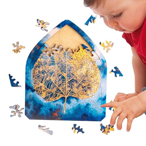 Irregular Shaped Wooden Jigsaw Puzzle, Bodhi Leaves Educational Puzzle for Kids and Teens | 74 Unique Pieces for Challenging and Engaging Learning Experience at Home von shjxi