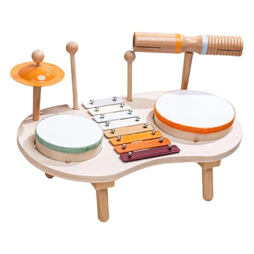 Large Toddler Drum Set | Wooden Drum Set for Ages 1-3 | 4 in 1 Kids Drum Set Baby Musical Toy with Storage Slots | Kids Wooden Music Kit Wooden Musical Drum Set for Instrument von shjxi