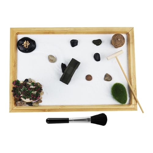 Tisch-Zen-Garten, Mini-Steingarten, Meditations-Sandkasten, dekorieren Sie Ihren Raum, japanisch inspirierter Miniatur-Sandkasten, inklusive 3 Beuteln, Sand für Schreibtische, Tischplatte, von shjxi