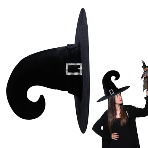 Wizard Hat | Black Pointed Halloween Hat With Silver Buckle | Foldable Witch Hat Cosplay Accessory For Parties, Christmas, And Masquerades Black Pointed Wizard Hat | Versatile Halloween Witch Hat With von shjxi