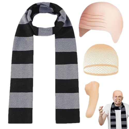 shjxi Adult Role Play Costume Set | Bald Head Cosplay Costume | Bald Wig Hat Costume Accessory | Fake Nose Costumes Accessory Set Striped Scarf Cosplay Accessory Role Play Bald Wig and Accessories von shjxi