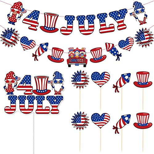 Amerikanische Flaggen-Wimpelkette – US-Wimpelkette mit amerikanischer Flagge, Banner – Cupcake-Aufsätze, Stick-Flaggen, Banner, 4. Juli Veteranen-Party-Dekoration, US-Wimpelkette von shjxi