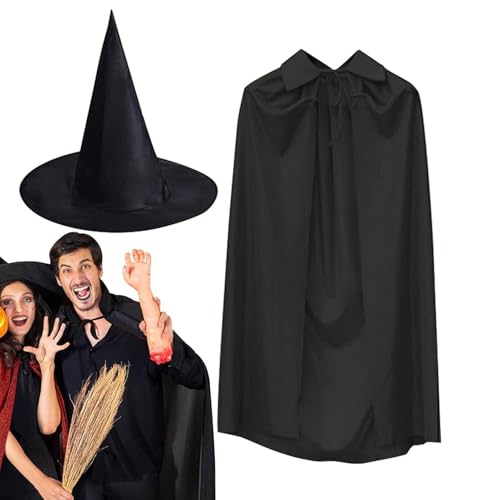 shjxi Cloak With Hood | Vampire Witch Cloak and Hat Set | Halloween Costume | Witch Costume Wizard Cloak Adults Vampire Costume Halloween Role Play Vampire Hat and Cloak for Adults von shjxi