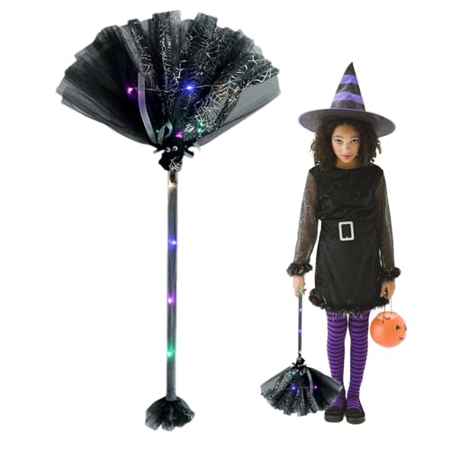 shjxi Halloween Witch Broom, Wizard Broom Prop, Cosplay Broom Accessory, Cosplay Witch Broom Accessories Halloween Witch Broom for Kids Costumes (Purple, Green, Black, Orange) von shjxi