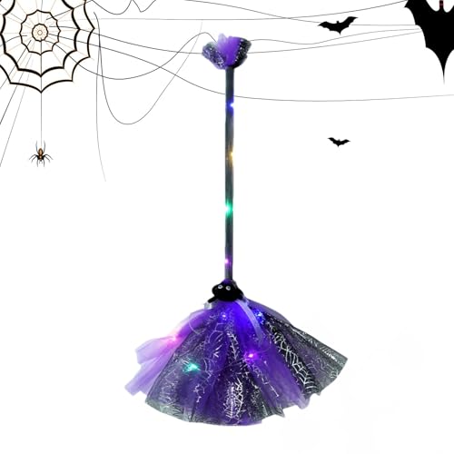 shjxi Halloween Witch Broom, Wizard Broom Prop, Cosplay Broom Accessory, Cosplay Witch Broom Accessories Halloween Witch Broom for Kids Costumes (Purple, Green, Black, Orange) von shjxi