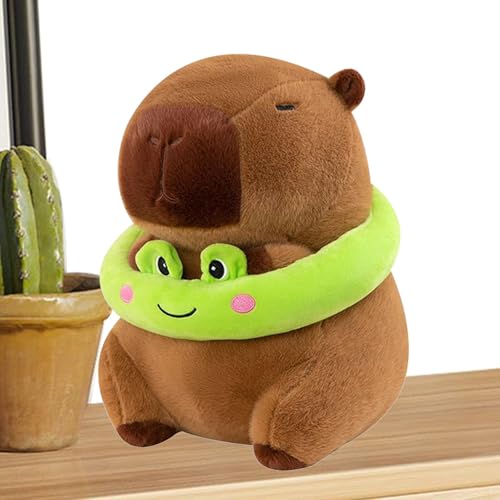 shjxi Stuffed Capybara Plush Toy, Cute Capybara with Frog Swimming Ring, Soft and Huggable Cartoon Doll, Adorable Stuffed Animal for Bedroom, Living Room, Home Décor, 12.99 Inches von shjxi