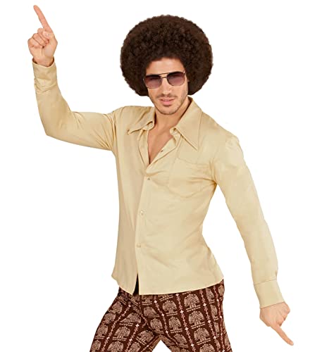 70er Jahre Retro Hemd mit und ohne Muster Disco Herren Kostüm Siebziger Schlager, Größe:L/XL, Farbe:Beige von shoperama