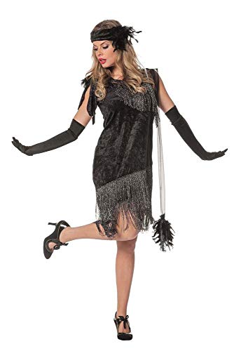 Charleston Flapper Damen Kostüm Schwarz Fransenkleid Stirnband 20er Jahre Kleid 20's Gatsby Girl, Größe:38 von shoperama