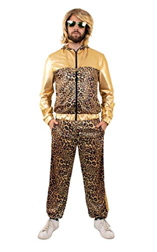 Unisex Trainingsanzug Leoparden Print Metallic Gold 80er Jahre Kostüm Rapper Trash Assi Bad Taste Retro, Größe:3XL von shoperama