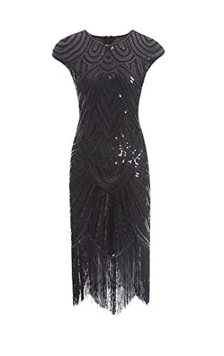 shoperama 20er Jahre Charleston Kleid Pailletten Fransen Flapper Gatsby 20's Fransenkleid Damen-Kostüm, Größe:L, Farbe:Schwarz/Schwarz von shoperama