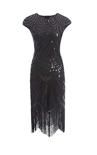 shoperama 20er Jahre Charleston Kleid Pailletten Fransen Flapper Gatsby 20's Fransenkleid Damen-Kostüm, Größe:M, Farbe:Schwarz/Schwarz von shoperama