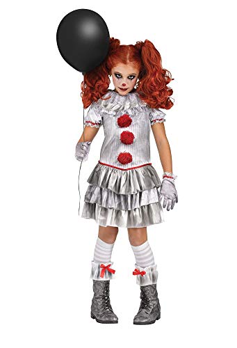 shoperama 4-teiliges Halloween Kinder-Kostüm Carnevil Clown für Mädchen Kleid Strümpfe Handschuhe Manschetten Horror, Größe:L - 12 bis 14 Jahre von shoperama