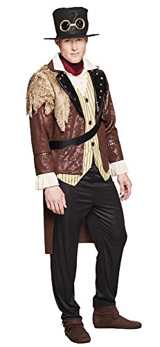 shoperama 4-teiliges Steampunk Captain Herren Kostüm Mantel mit Hemd Hut Hose Halstuch, Größe:50/52 von shoperama
